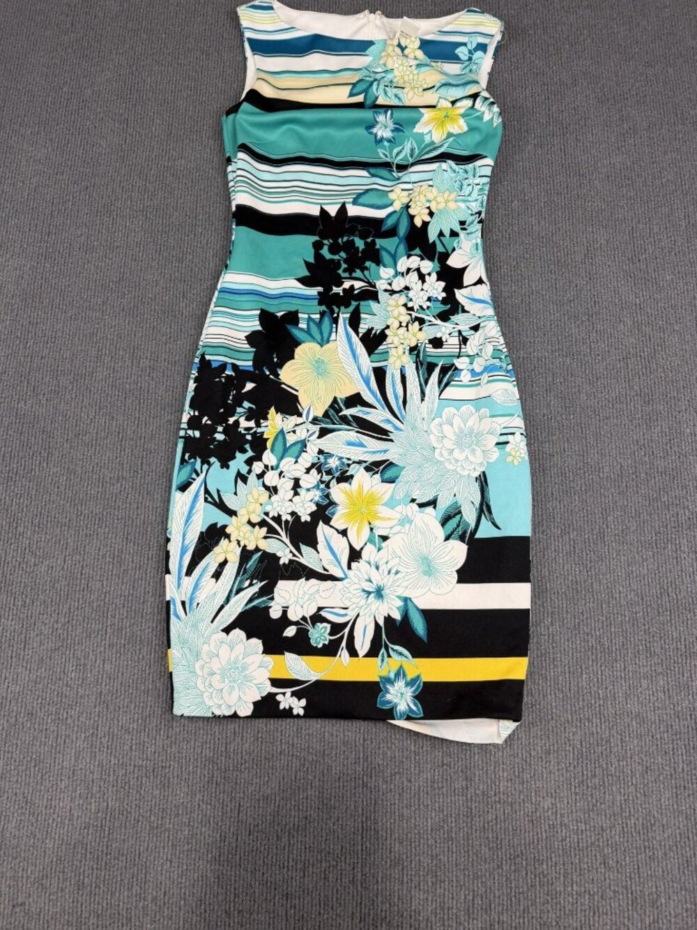 Cache Womens Size 0 Floral Striped Sleeveless Bodycon Dress Multicolor
